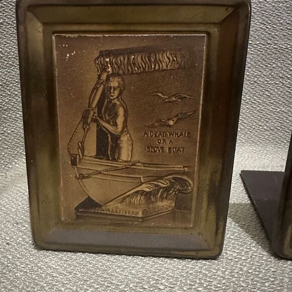 Vintage Bronze Front The Whaleman Statue Heavy Bookend Set Decor - Picture 2 of 12